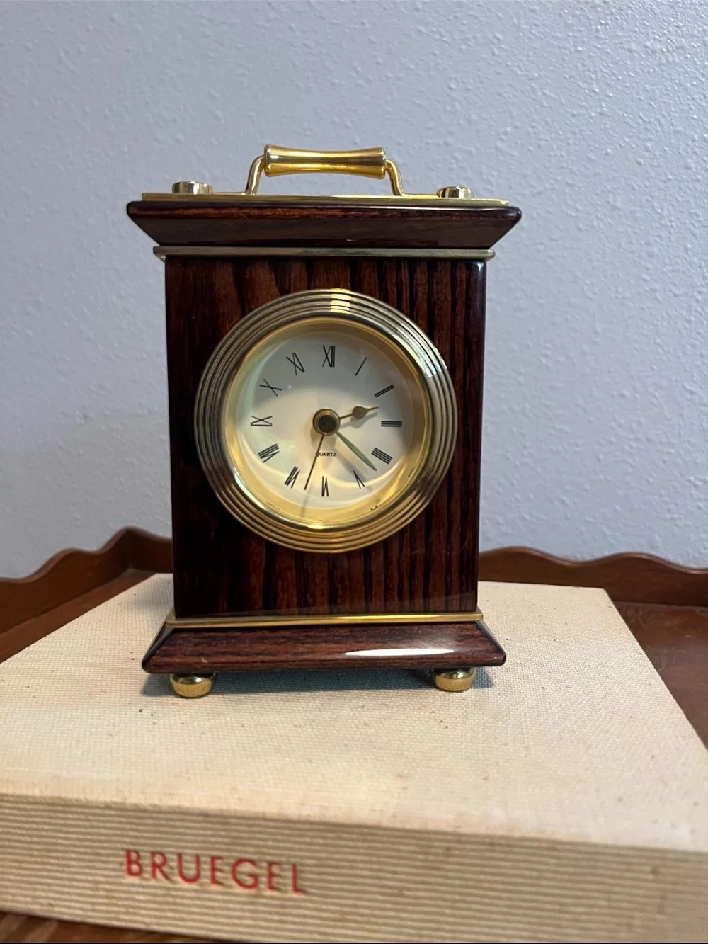 Vintage 90s Rosewood Desk Clock with Quartz Movement